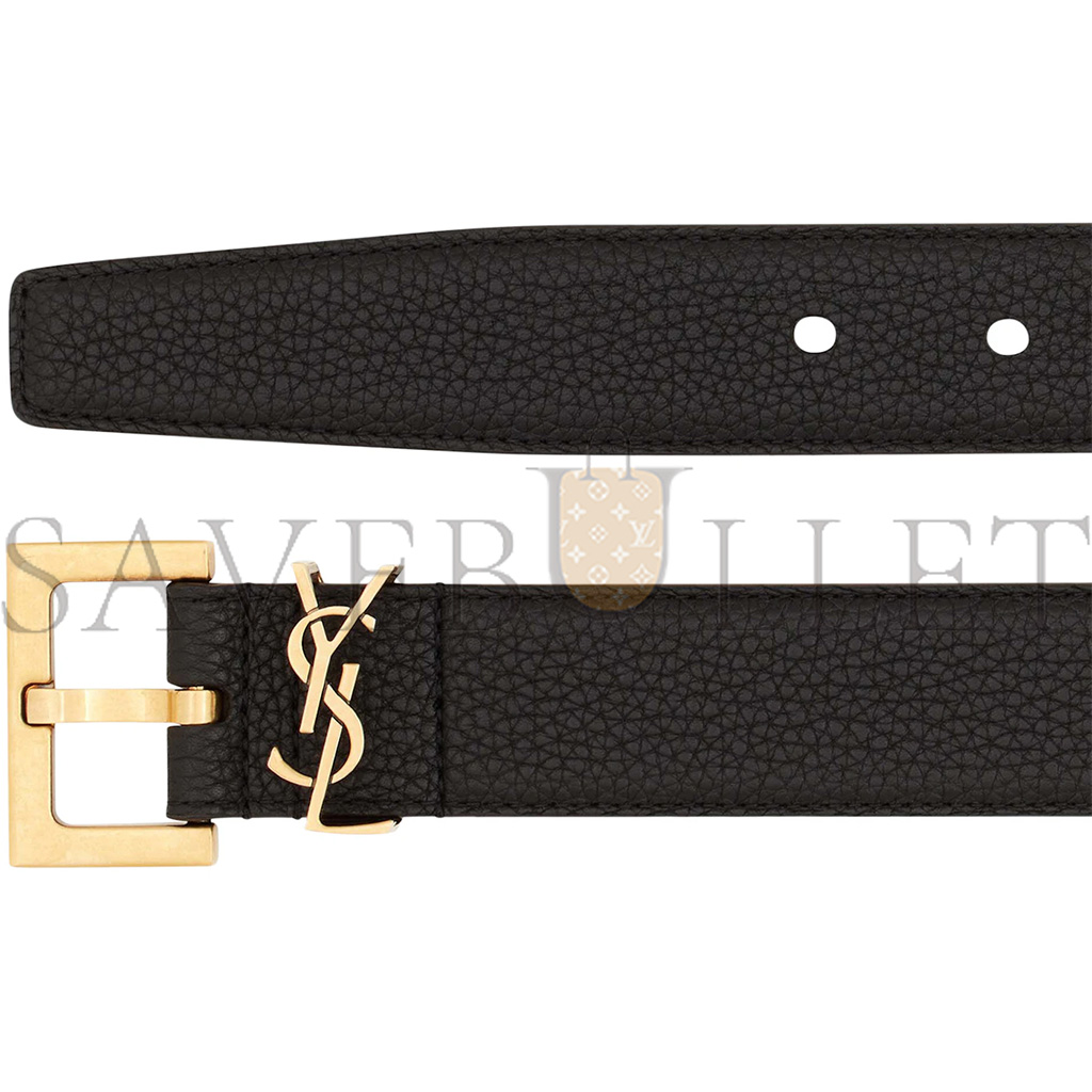 YSL CASSANDRE GRAINED LEATHER SQUARE BUCKLE BELT 634440DTI0W1000